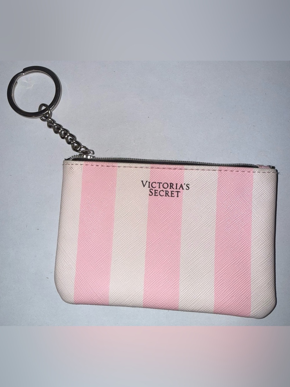 Victoria's Secret Pink & Cream Striped Wristlet Key Pouch with Chain